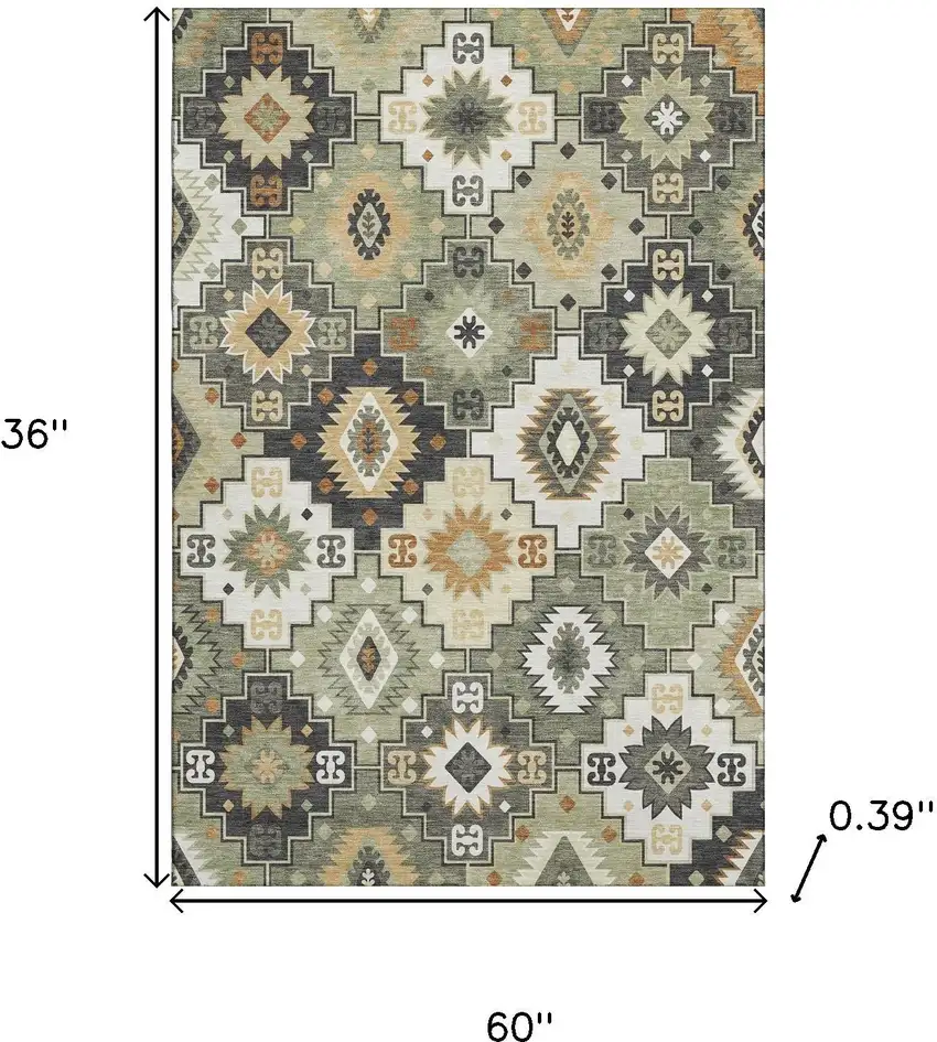 Fern Green And Gold Geometric Washable Area Rug With UV Protection Photo 9