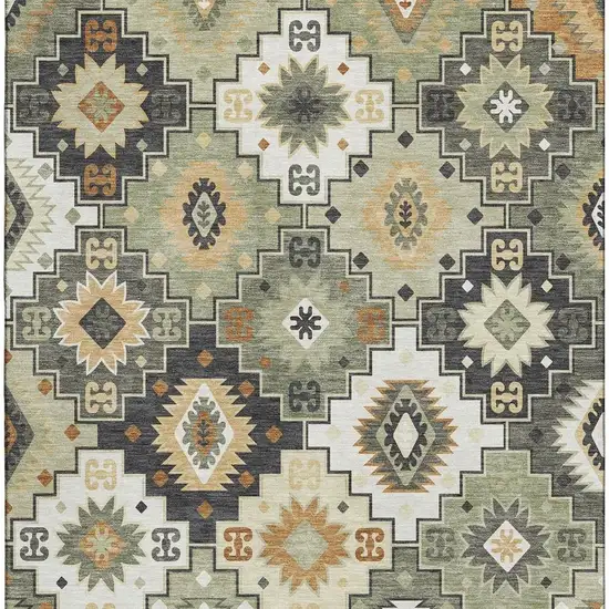 Fern Green And Gold Geometric Washable Area Rug With UV Protection Photo 4