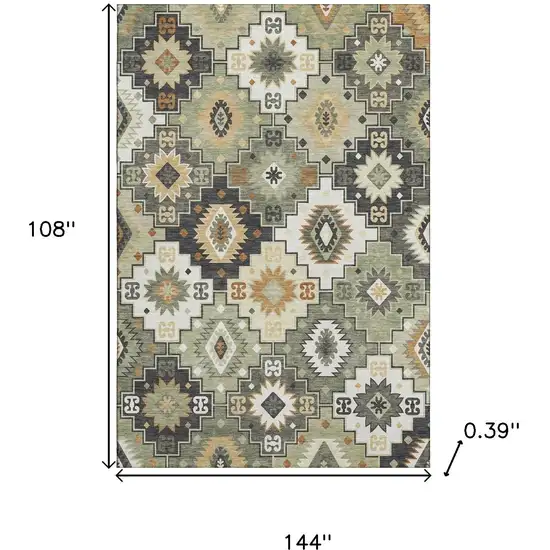 Fern Green And Gold Geometric Washable Area Rug With UV Protection Photo 9