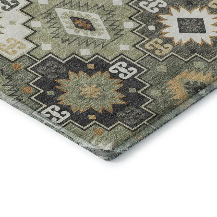 Fern Green And Gold Geometric Washable Area Rug With UV Protection Photo 7