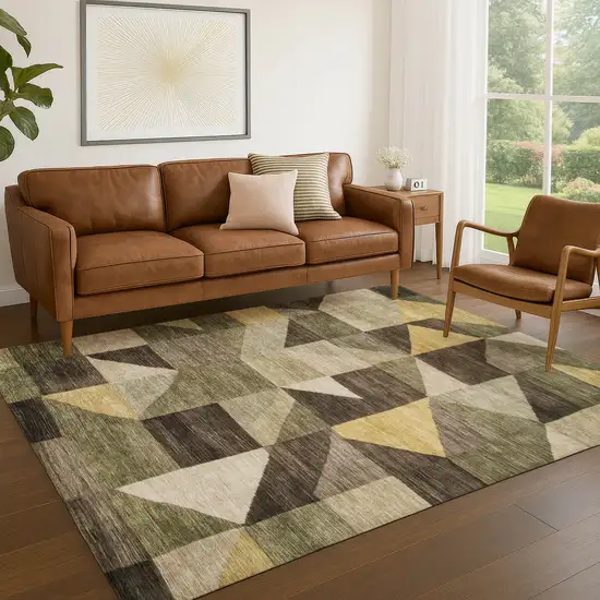Fern Green And Gold Geometric Washable Indoor Outdoor Area Rug Photo 4