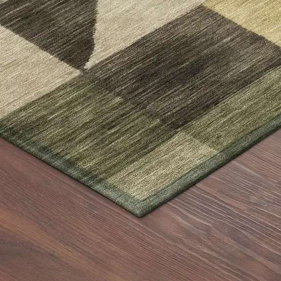 Fern Green And Gold Geometric Washable Indoor Outdoor Area Rug Photo 9