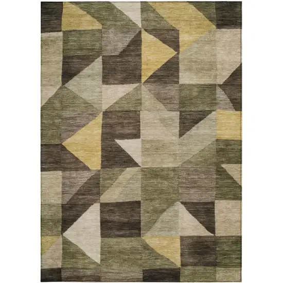 Fern Green And Gold Geometric Washable Indoor Outdoor Area Rug Photo 2