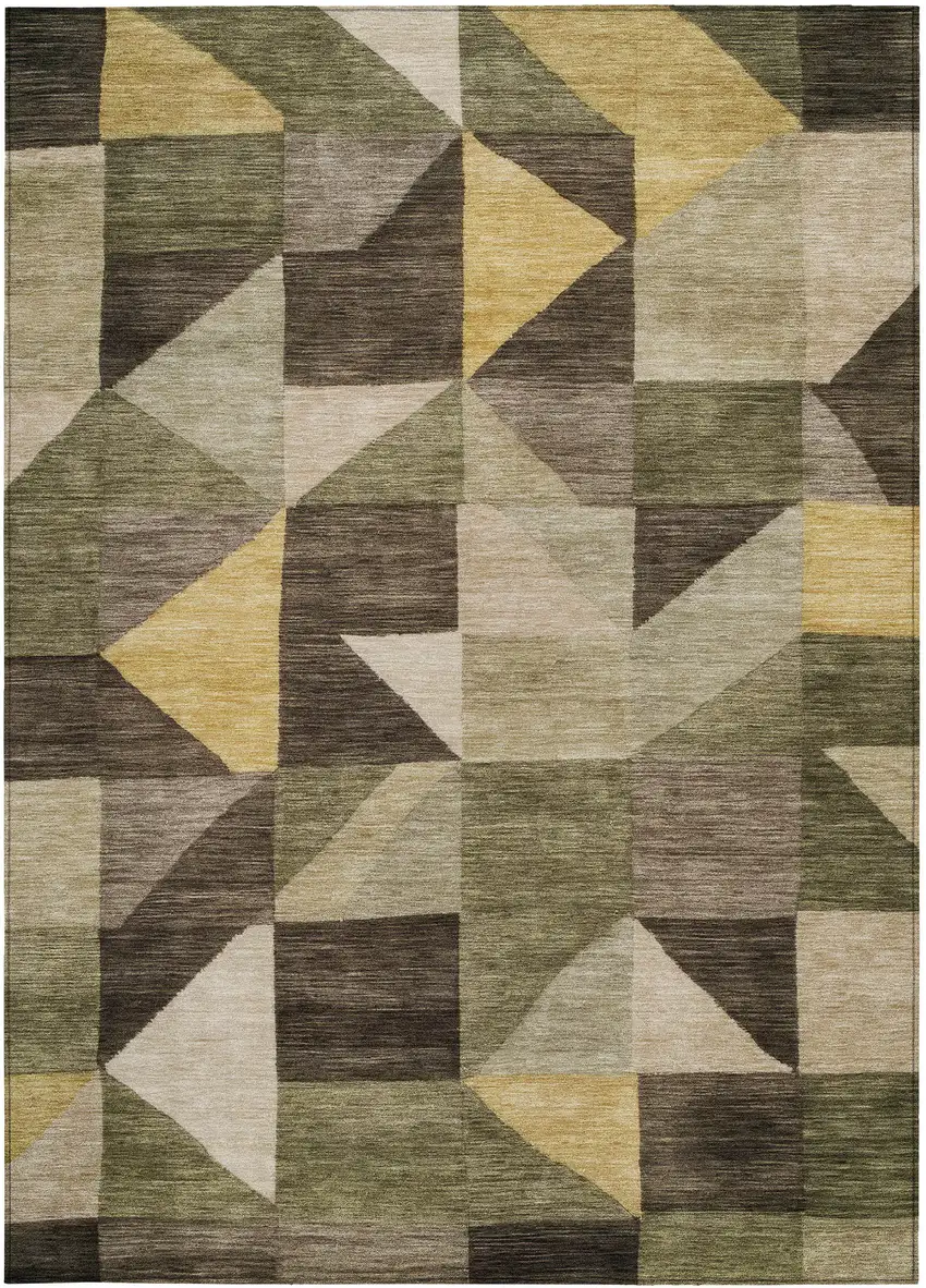 Fern Green And Gold Geometric Washable Indoor Outdoor Area Rug Photo 2