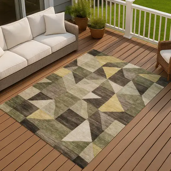 Fern Green And Gold Geometric Washable Indoor Outdoor Area Rug Photo 3