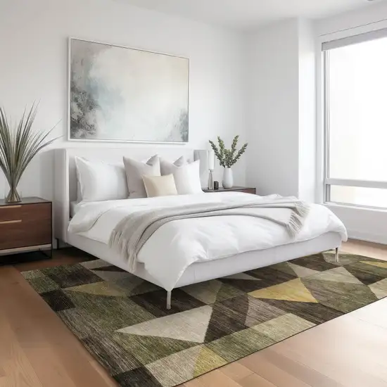 Fern Green And Gold Geometric Washable Indoor Outdoor Area Rug Photo 5