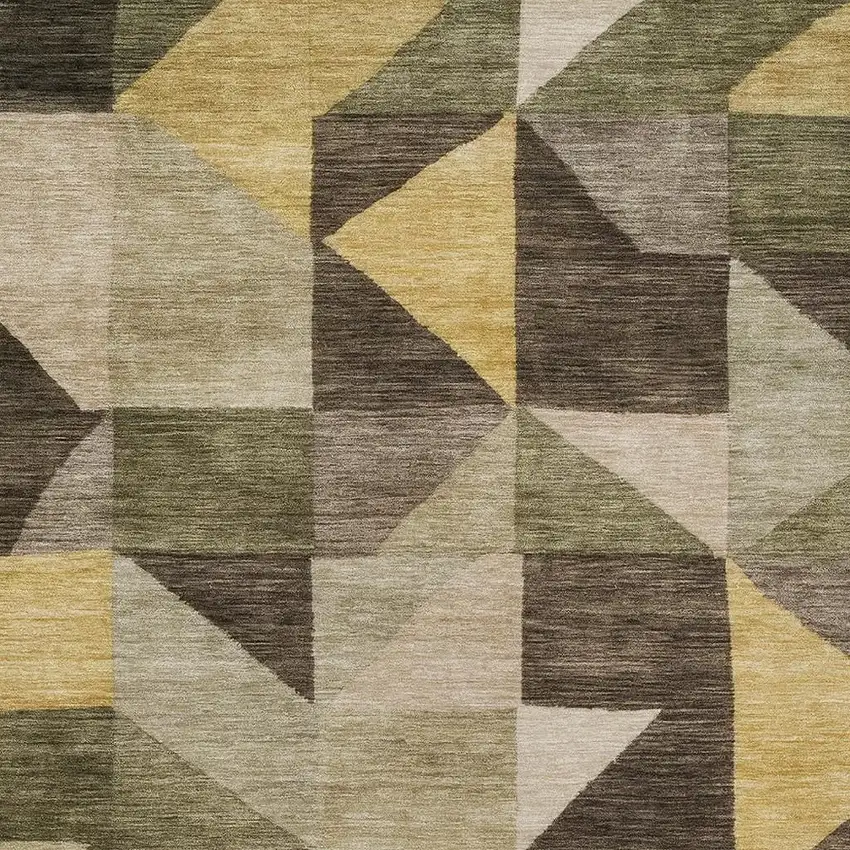 Fern Green And Gold Geometric Washable Indoor Outdoor Area Rug Photo 2