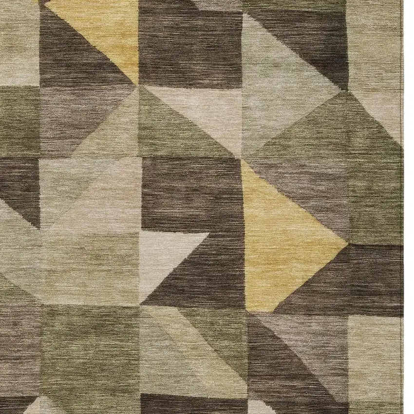 Fern Green And Gold Geometric Washable Indoor Outdoor Area Rug Photo 2