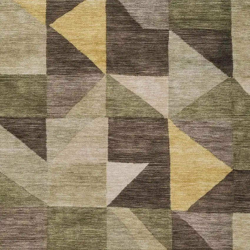 Fern Green And Gold Geometric Washable Indoor Outdoor Area Rug Photo 2