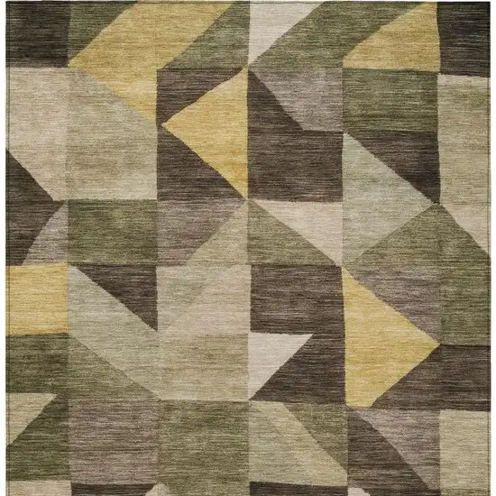 Fern Green And Gold Geometric Washable Indoor Outdoor Area Rug Photo 3