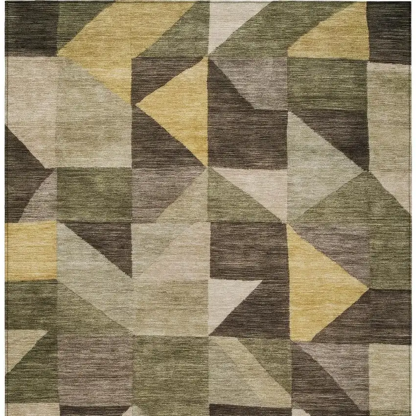 Fern Green And Gold Geometric Washable Indoor Outdoor Area Rug Photo 3