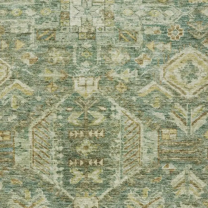 Fern Green And Gold Medallion Washable Indoor Outdoor Area Rug Photo 2