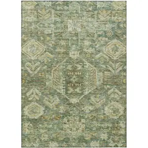 Photo of Fern Green And Gold Medallion Washable Indoor Outdoor Area Rug