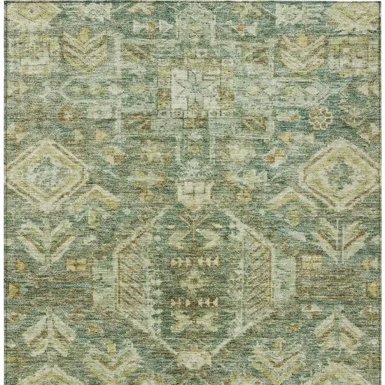 Fern Green And Gold Medallion Washable Indoor Outdoor Area Rug Photo 3