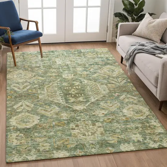 Fern Green And Gold Medallion Washable Indoor Outdoor Area Rug Photo 5