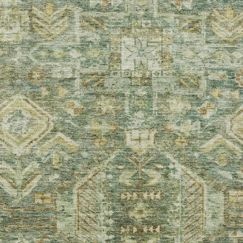 Fern Green And Gold Medallion Washable Indoor Outdoor Area Rug Photo 2