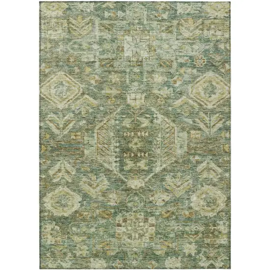 Fern Green And Gold Medallion Washable Indoor Outdoor Area Rug Photo 1