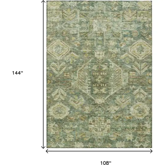 Fern Green And Gold Medallion Washable Indoor Outdoor Area Rug Photo 3