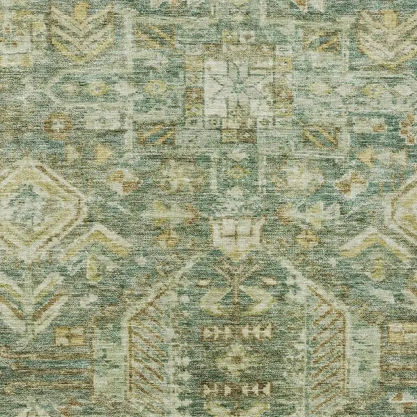 Fern Green And Gold Medallion Washable Indoor Outdoor Area Rug Photo 2