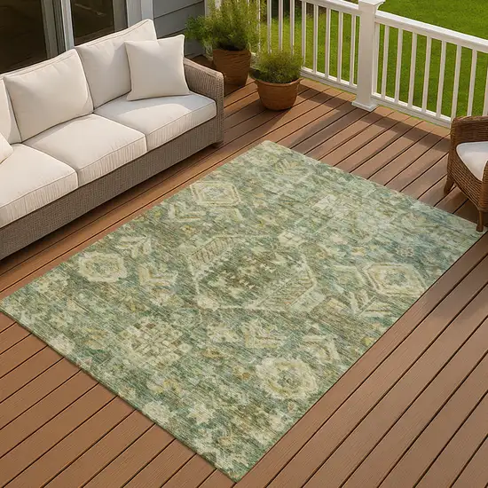Fern Green And Gold Medallion Washable Indoor Outdoor Area Rug Photo 4