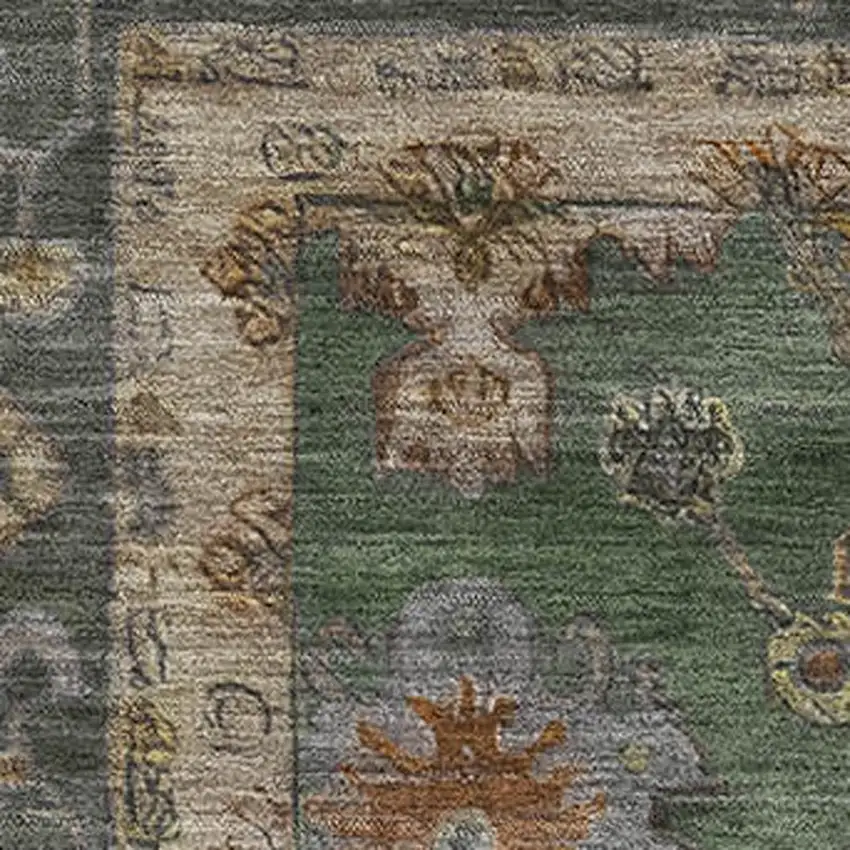 Fern Green And Gold Oriental Washable Area Rug With UV Protection Photo 3