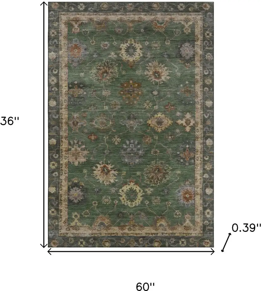 Fern Green And Gold Oriental Washable Area Rug With UV Protection Photo 9