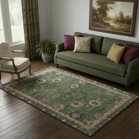 Fern Green And Gold Oriental Washable Area Rug With UV Protection Photo 2