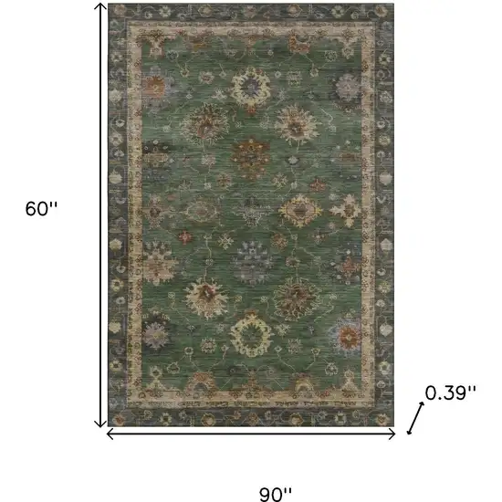 Fern Green And Gold Oriental Washable Area Rug With UV Protection Photo 9