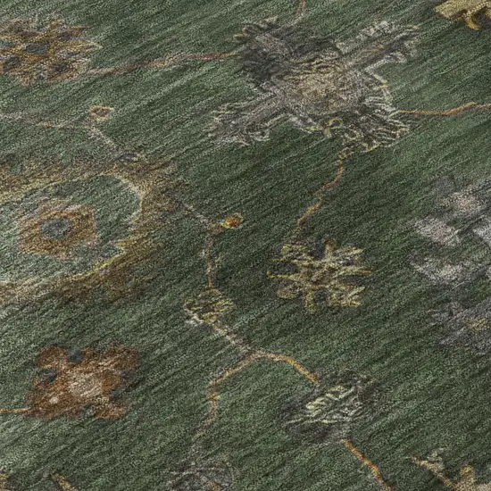 Fern Green And Gold Oriental Washable Area Rug With UV Protection Photo 8