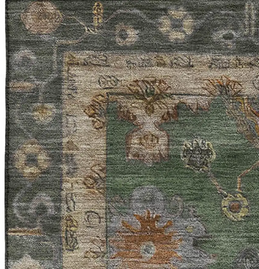 Fern Green And Gold Oriental Washable Area Rug With UV Protection Photo 3