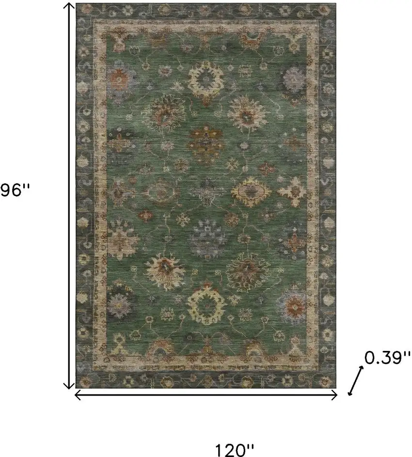 Fern Green And Gold Oriental Washable Area Rug With UV Protection Photo 9