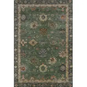 Photo of Fern Green And Gold Oriental Washable Area Rug With UV Protection