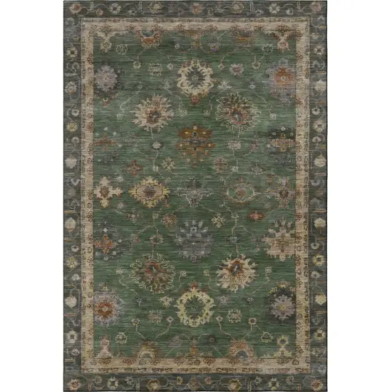 Fern Green And Gold Oriental Washable Area Rug With UV Protection Photo 4