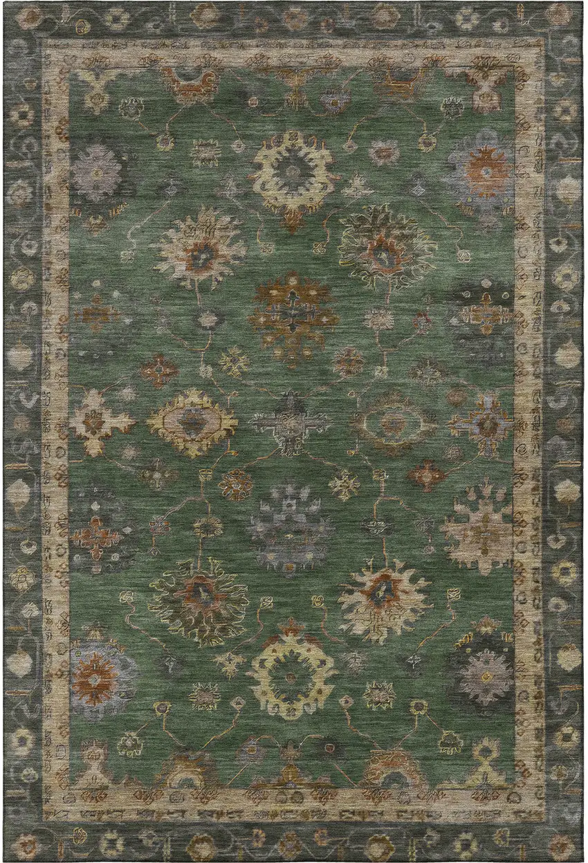 Fern Green And Gold Oriental Washable Area Rug With UV Protection Photo 4