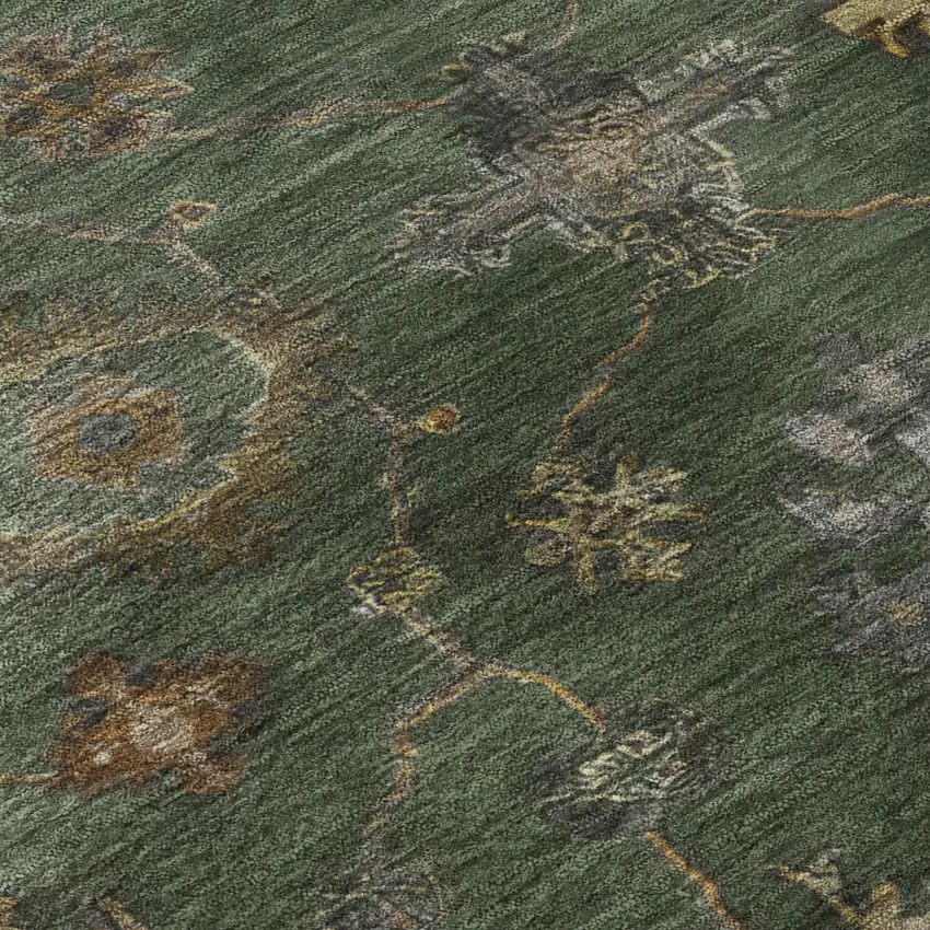 Fern Green And Gold Oriental Washable Area Rug With UV Protection Photo 8