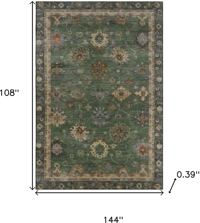Fern Green And Gold Oriental Washable Area Rug With UV Protection Photo 9