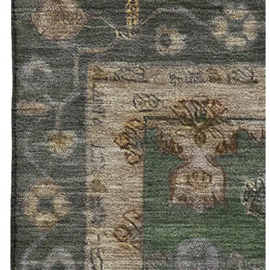 Fern Green And Gold Oriental Washable Area Rug With UV Protection Photo 3
