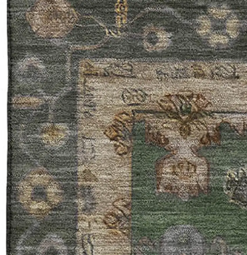 Fern Green And Gold Oriental Washable Area Rug With UV Protection Photo 3