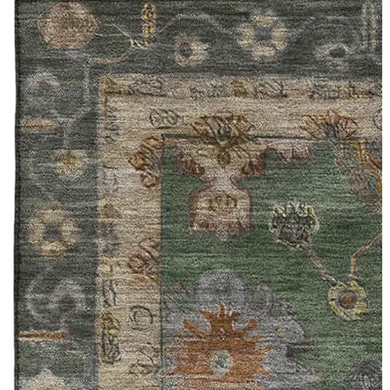 Fern Green And Gold Oriental Washable Area Rug With UV Protection Photo 4