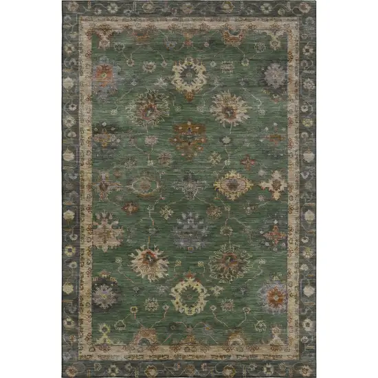Fern Green And Gold Oriental Washable Area Rug With UV Protection Photo 1