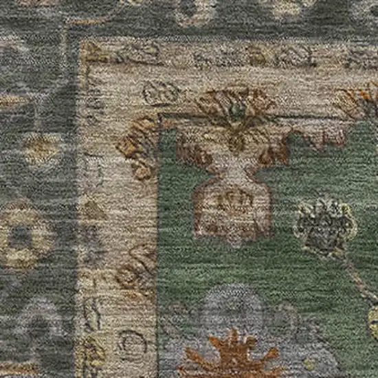 Fern Green And Gold Oriental Washable Area Rug With UV Protection Photo 3