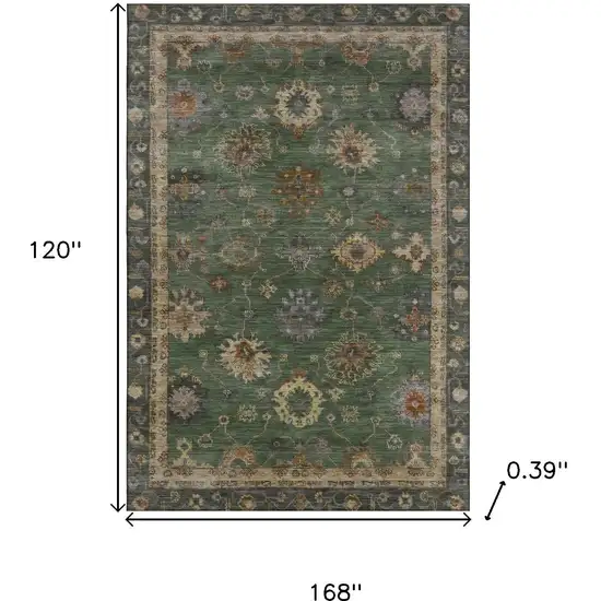 Fern Green And Gold Oriental Washable Area Rug With UV Protection Photo 9