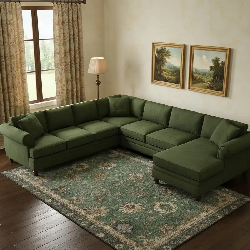 Fern Green And Gold Oriental Washable Area Rug With UV Protection Photo 2