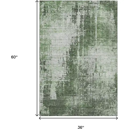 Fern Green And Gray Abstract Washable Area Rug With UV Protection Photo 3