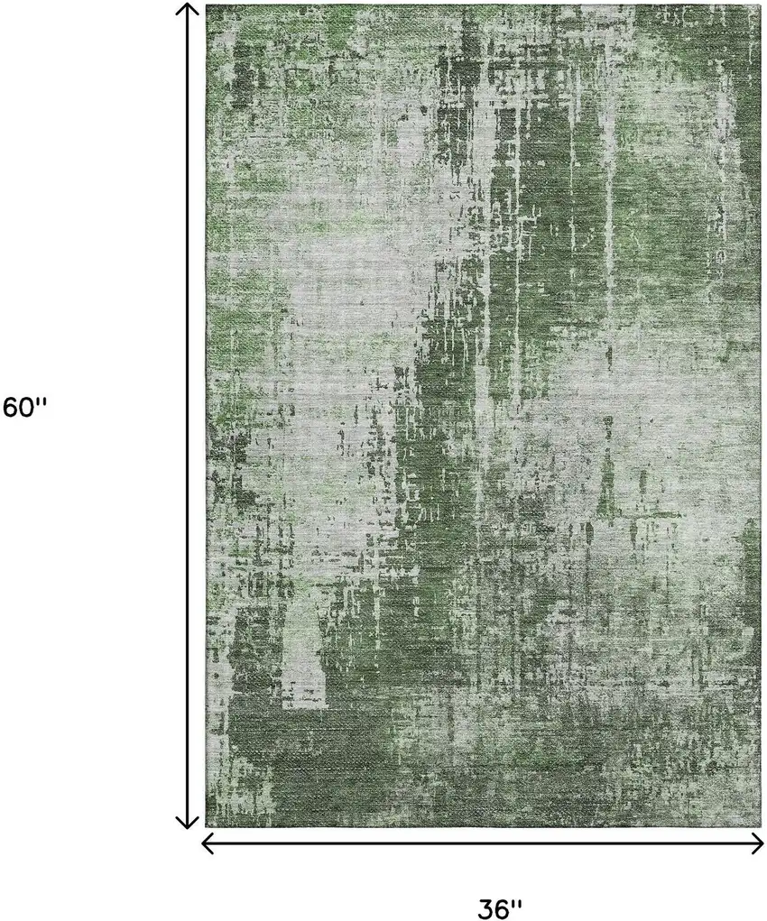 Fern Green And Gray Abstract Washable Area Rug With UV Protection Photo 3