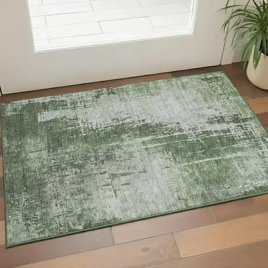 Fern Green And Gray Abstract Washable Area Rug With UV Protection Photo 1