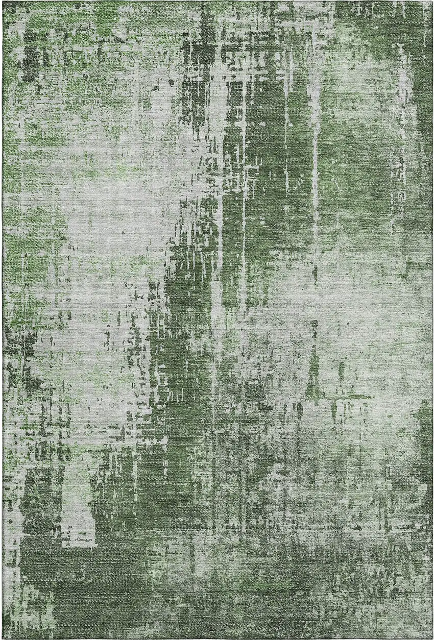 Fern Green And Gray Abstract Washable Area Rug With UV Protection Photo 1