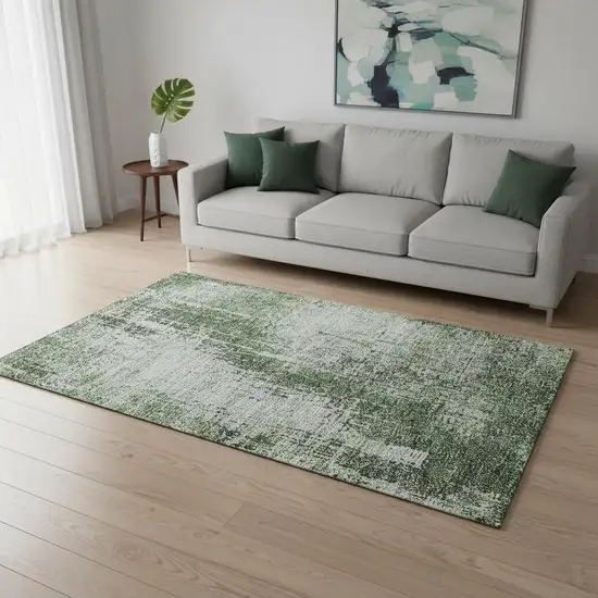 Fern Green And Gray Abstract Washable Area Rug With UV Protection Photo 2