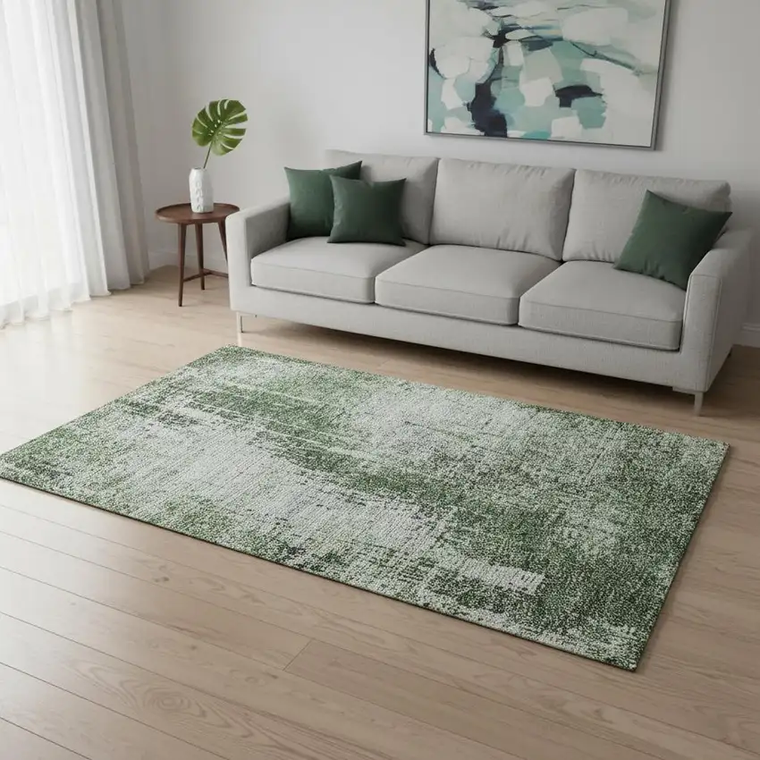 Fern Green And Gray Abstract Washable Area Rug With UV Protection Photo 2