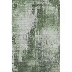 Photo of Fern Green And Gray Abstract Washable Area Rug With UV Protection